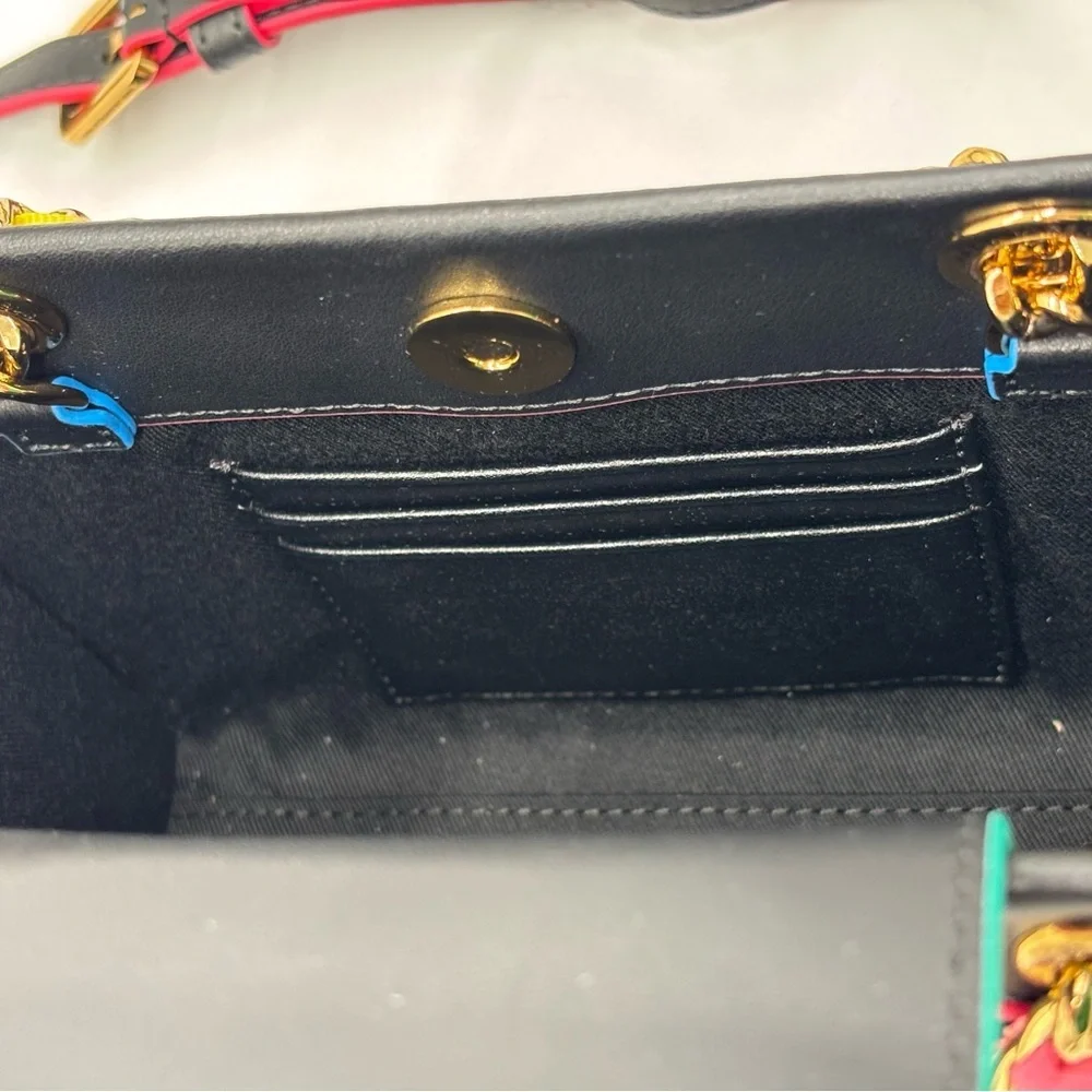 Karl Lagerfeld Black and Pink Leather Crossbody Bag with Multicolor Chain